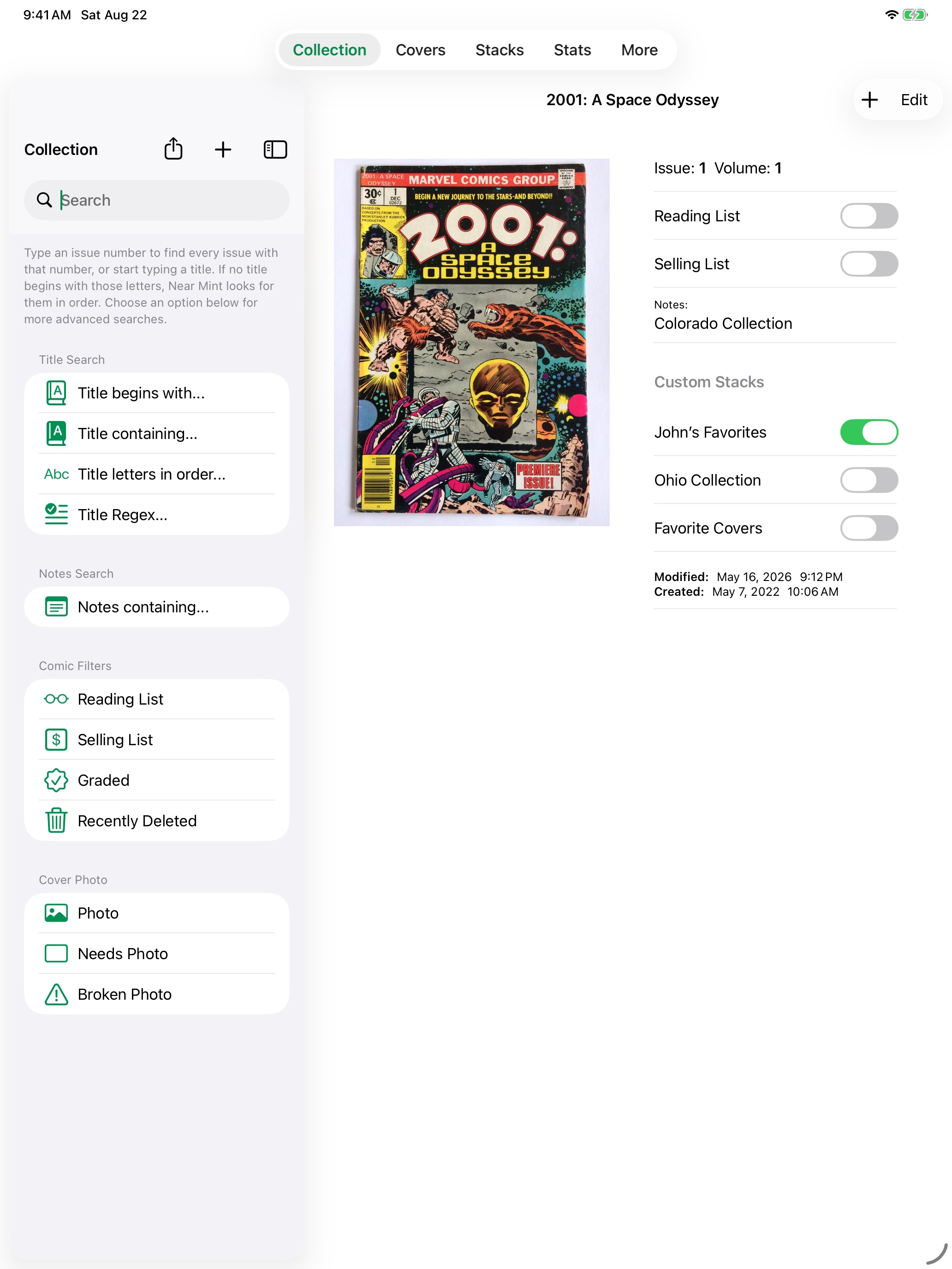 Near Mint Advanced Search on iPad beside a matching comic