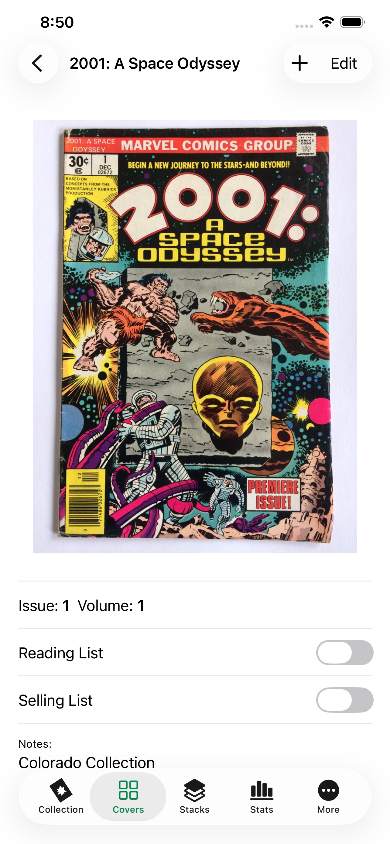 A comic’s cover and details on iPhone