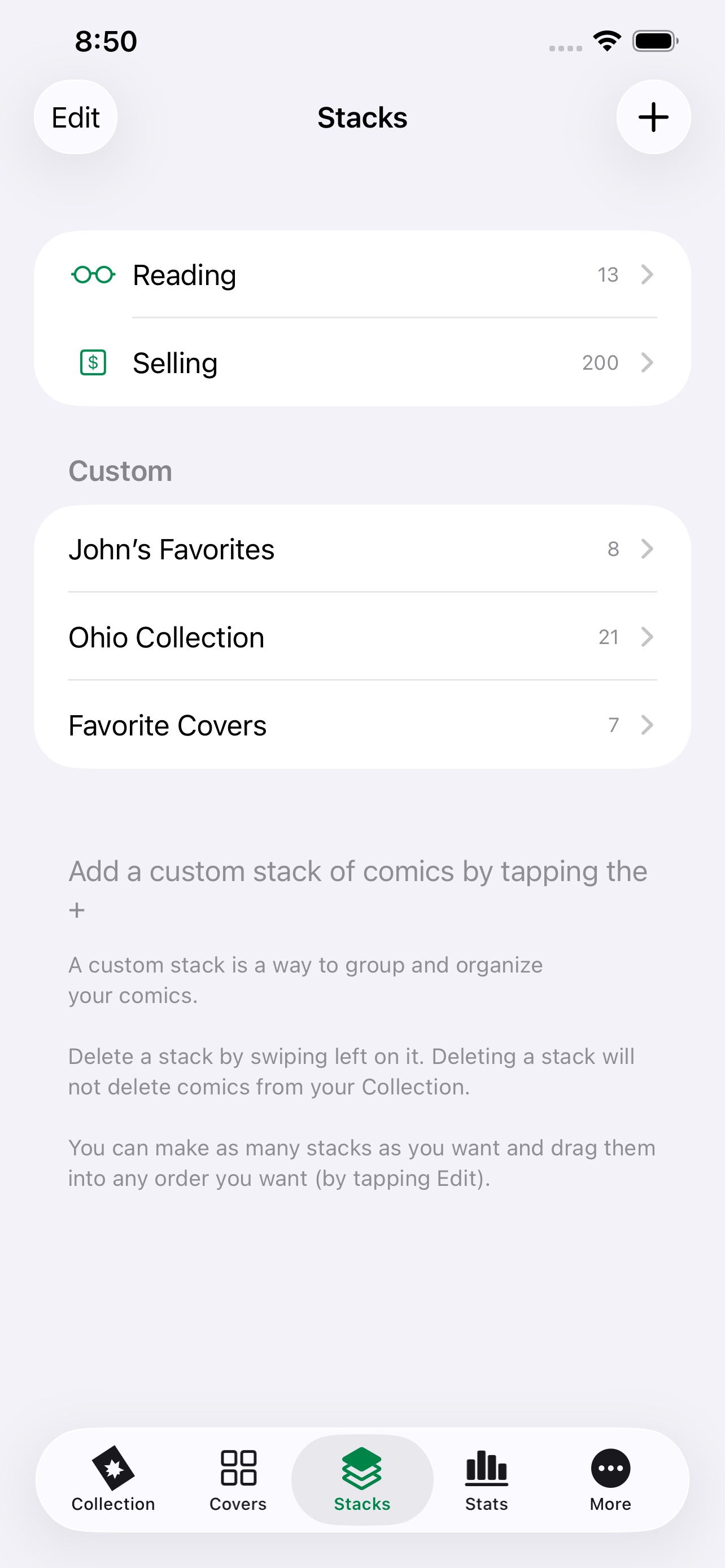 Near Mint’s Reading, Selling, and custom Stacks on iPhone