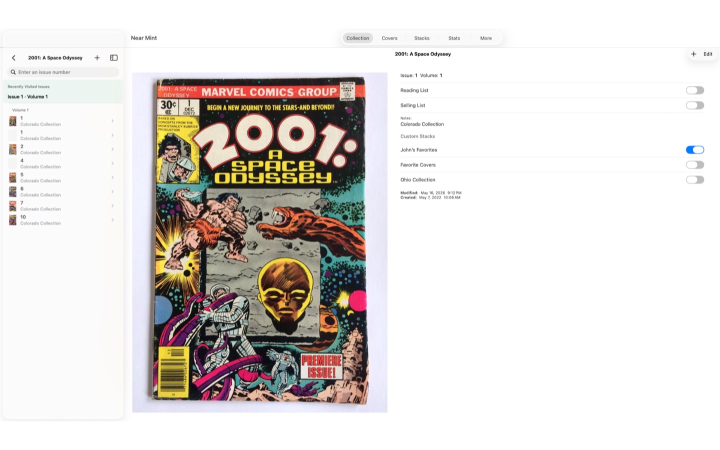 Near Mint collection and comic detail displayed on Mac